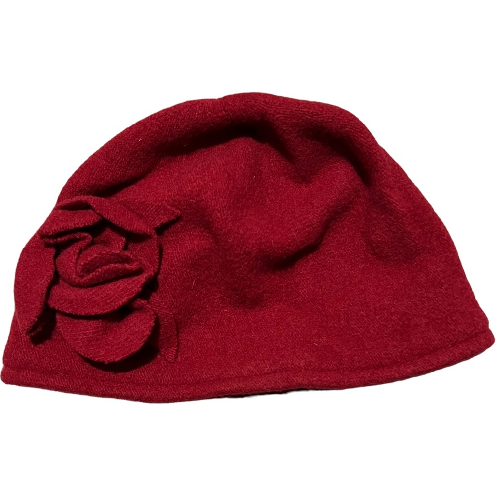 Shiraleah Red Wool 40s Style Hat with Floral Embellishment